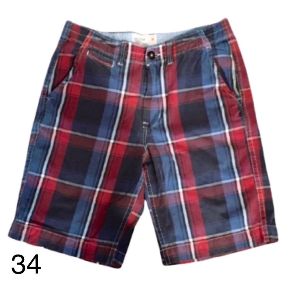AMERICAN EAGLE AE Longer Length Red and Blue Plaid Mens Shorts 34